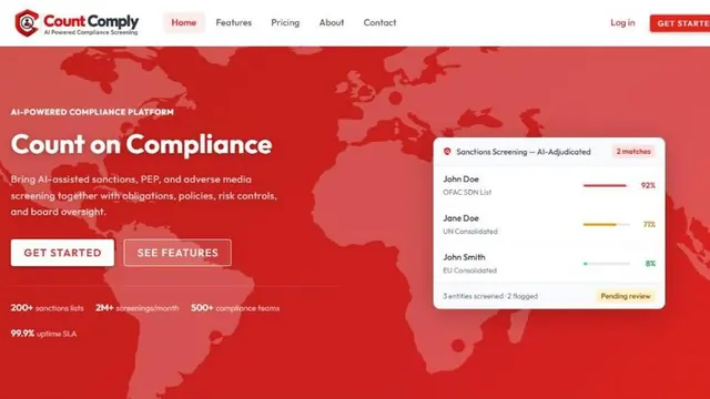 Screenshot of the CountComply website
