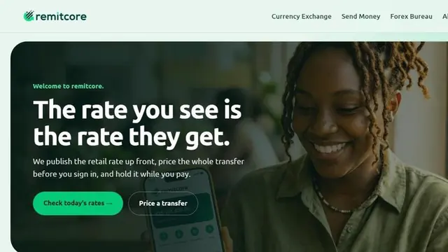 Screenshot of the remitcore website